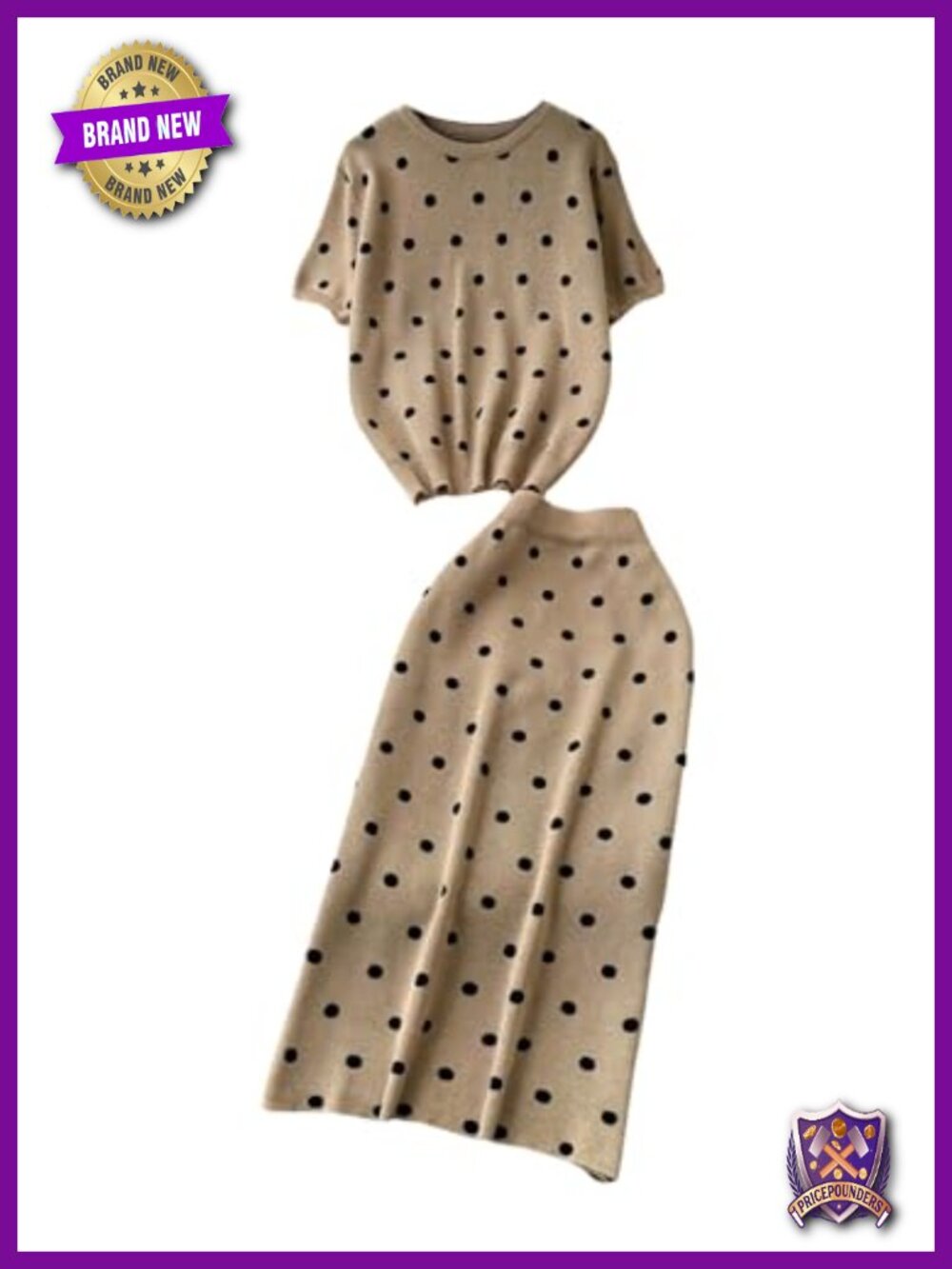 Women's 2 Piece Polka Dots Sweater Skirt Set Short Sleeve Casual Matching Set